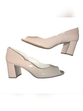 Anne Klein Block Heels Open Toe Nude Pink, Size 9 EUC, Formal